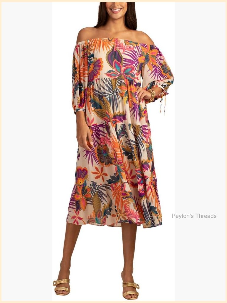 Off Shoulder Midi Tiered Dress Recycled Polyester